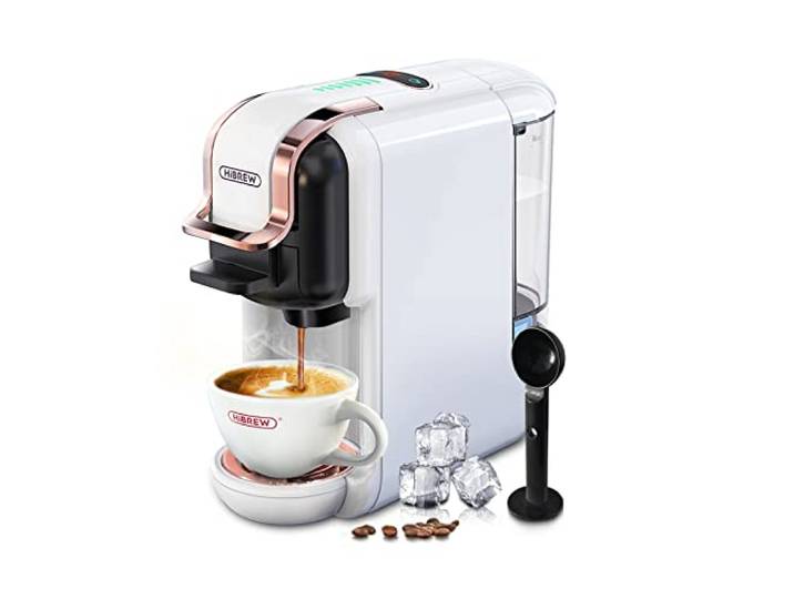 Hibrew H2B Kapselkaffeemaschine, 5 in 1 Multi-Kapsel-Kaffeemaschine, DG/Nes/K-cu*/ES*-Pads/Kaffeepulver kompatibel, Automatische Abschaltung, Perfekter Espresso, Weiß