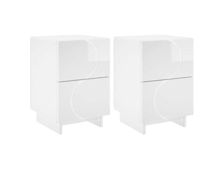 fsahslih Nachttisch 2er Set Hochglanz Weiß 33,5x34,5x50 cm Nachtschrank Kompakter Beistelltisch fürs Schlafzimmer mit flexibel montierbarer Schublade und pflegeleichter Oberfläche.
