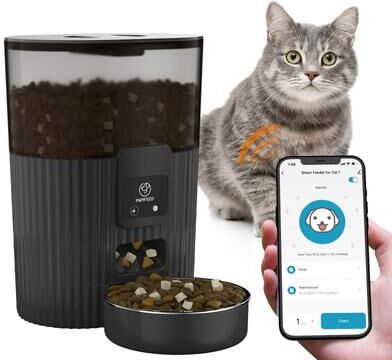 Uplifted Finds Automatic Pet Feeder WiFi Remote Smart Food Dispenser For Cats And Dogs push Button Black