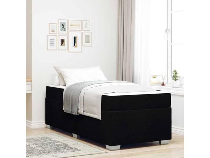 Atmungsaktiver Stoff Bezug Modernes Design 90 x 190 cm Schwarz Bettrahmen mit Matratze Schwarz 90 x 190 cm Stoff Einzelbettgestell mit Taschenfederkernmatratze Modernes Bett inklusive