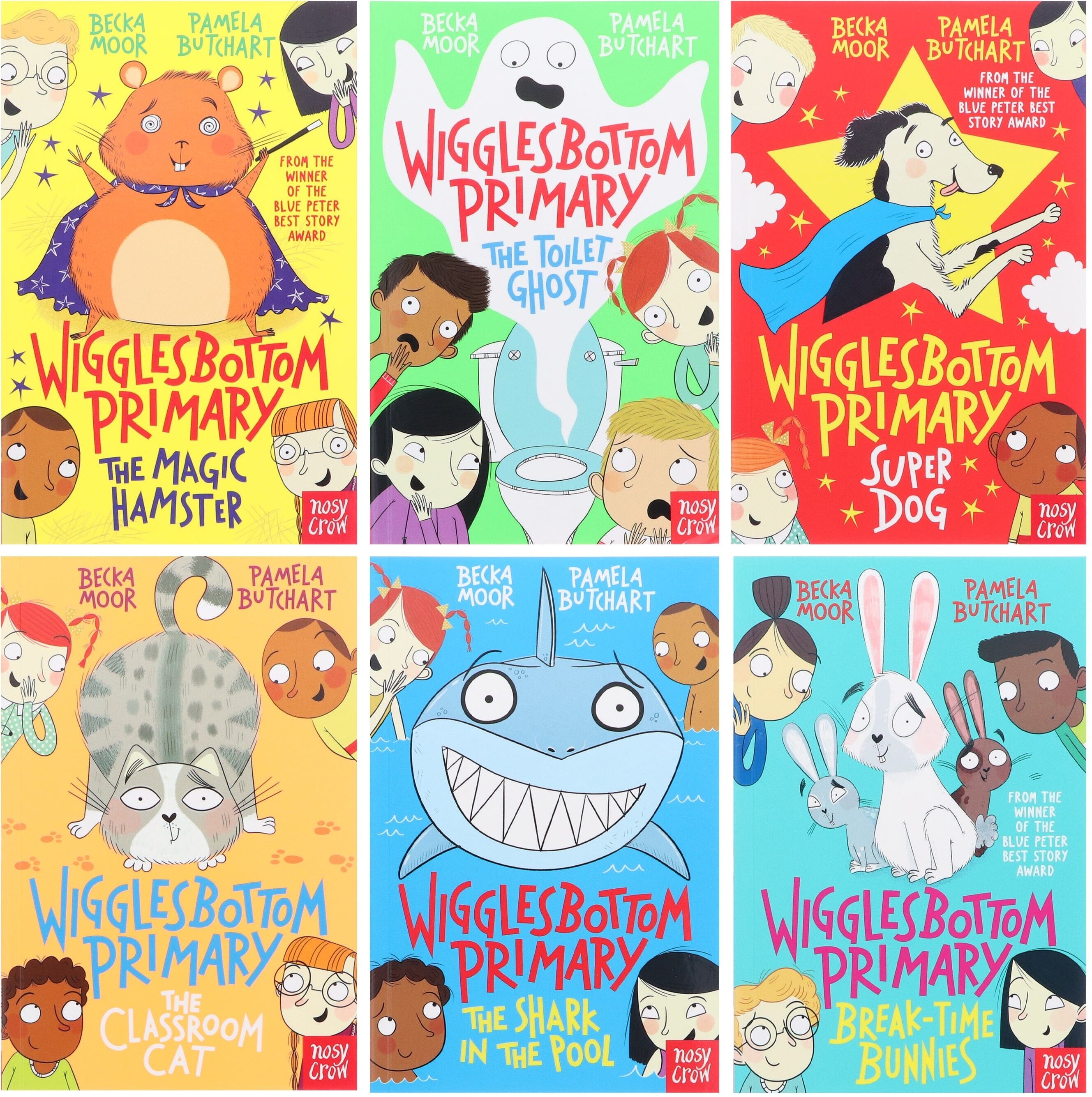Nosy Crow Wigglesbottom Primary Series 6 Books Collection Set by Pamela Butchart (The Toilet Ghost, The Shark in the Pool, The Magic Hamster, Super Dog, The Cla
