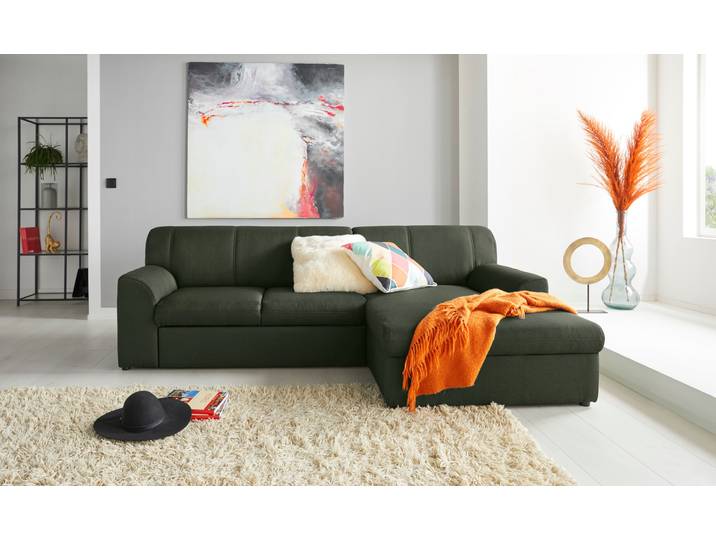 Ecksofa, Grün, 245x155 cm, Struktur Fein, mit Recamiere, Klassisch, Domo-Collection