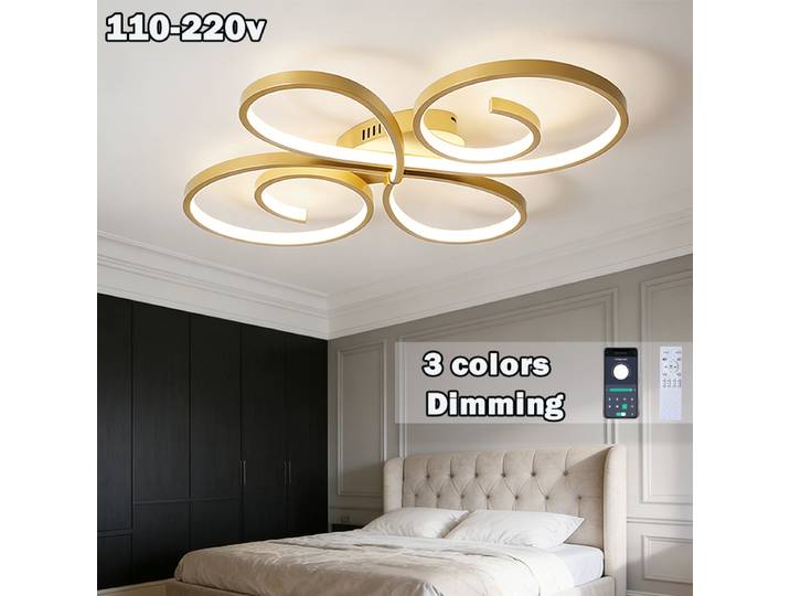 Plafonnier LED doré AC 110V 220V 3 couleurs avec variateur d'intensité par application mobile