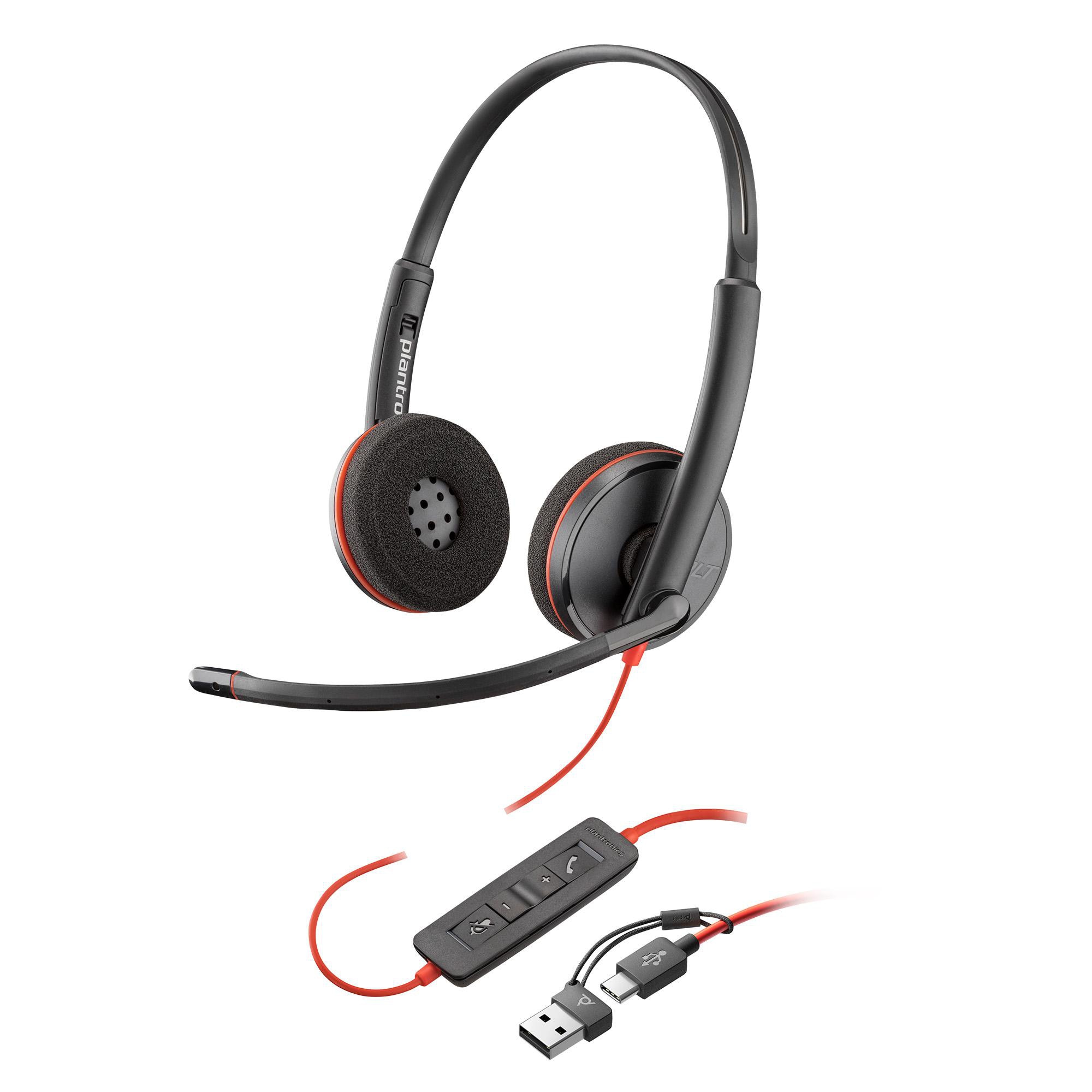 Poly Blackwire 3220 Schwarz Kabelgebundenes Stereo-Headset, USB-C/A, unterstützt Poly Lens 8X228AA