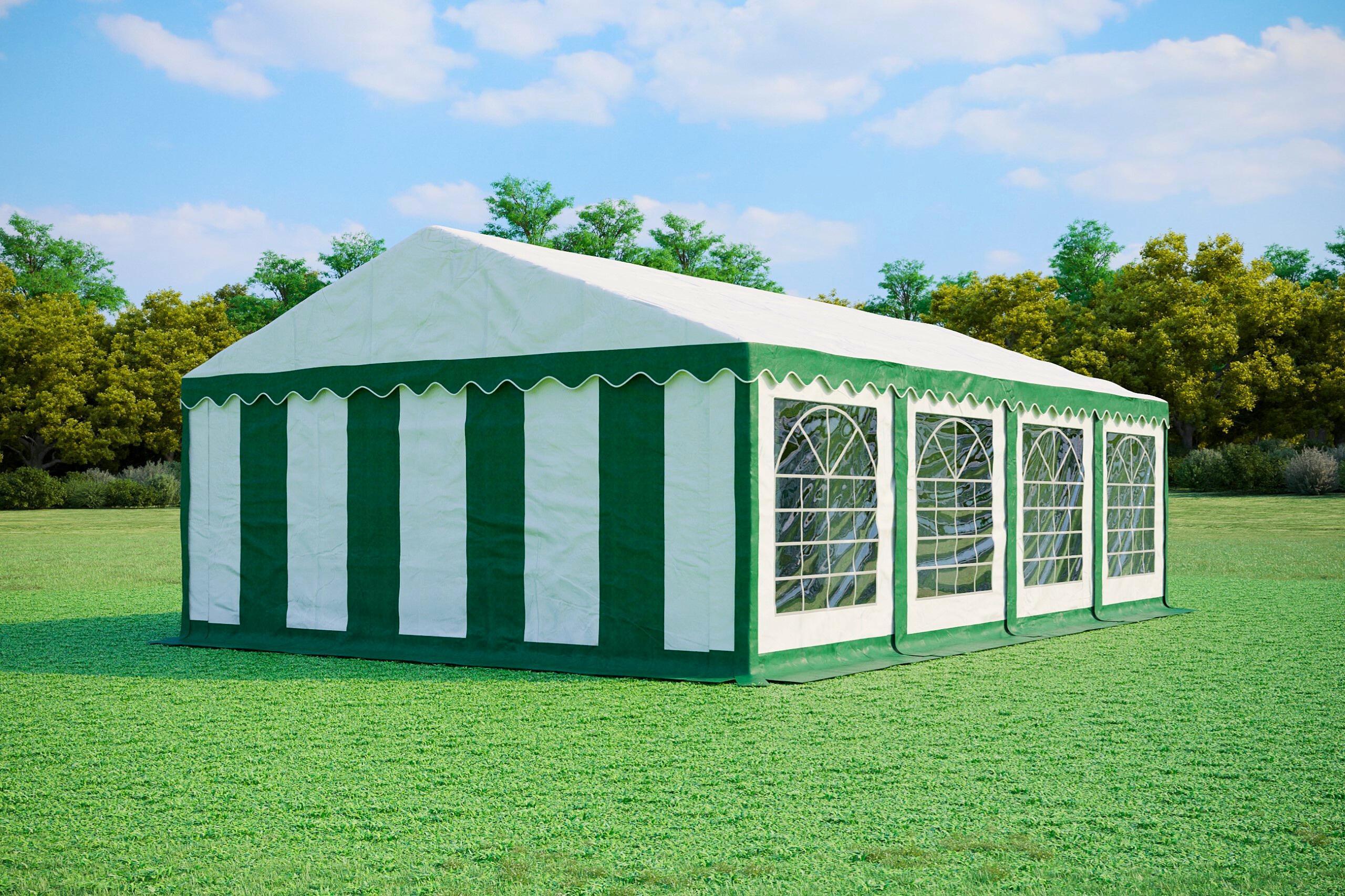 Partyzelt 5x8m - PVC Premium Feuerfest - Grün und Weiß
