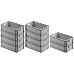 PROREGAL 10x Eurobehälter mit offenem Griff | HxBxT 17,5x40x60cm | 30 Liter | Grau | Eurobox, Transportbox, Transportbehälter