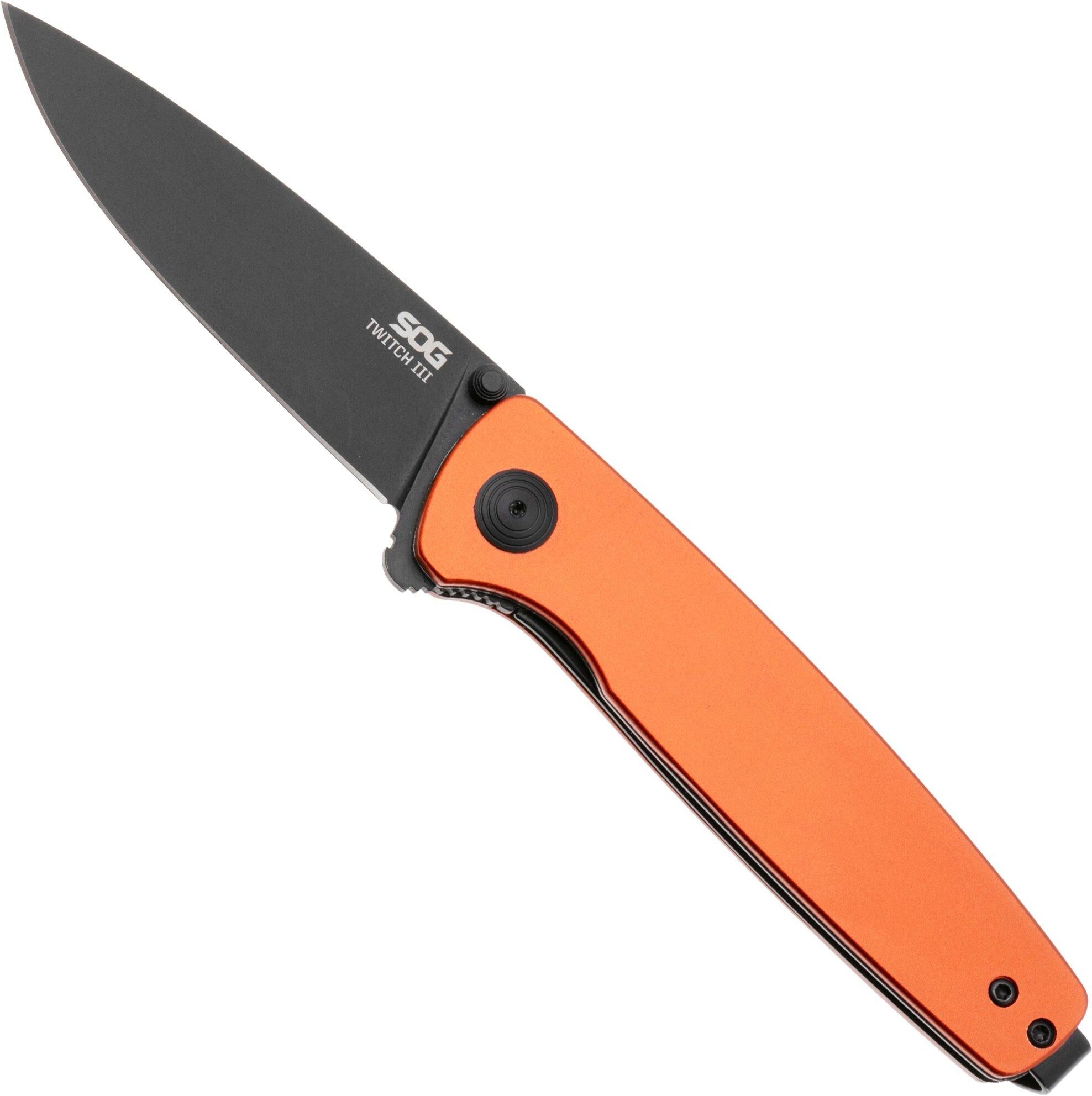 SOG Twitch III 11-15-05-43, Black 154CM, Burnt Orange Aluminum, Black Hardware coltello da tasca