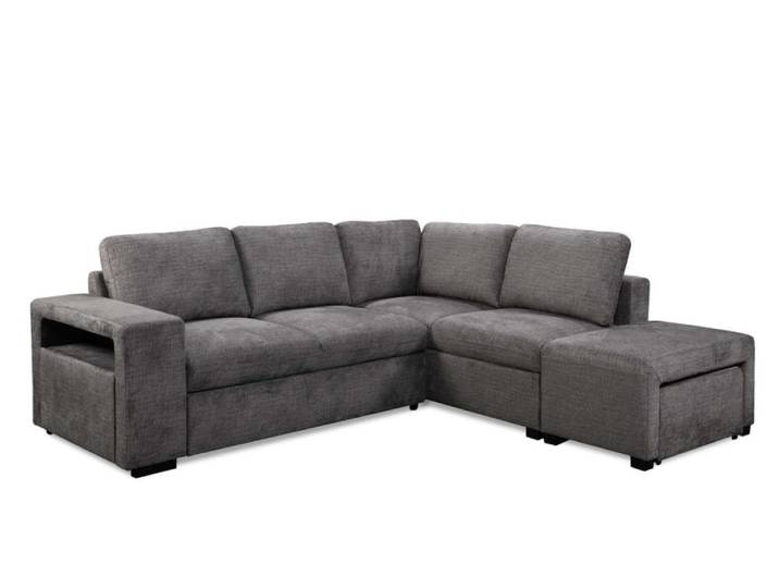 Canapé d'angle droit convertible en tissu gris foncé