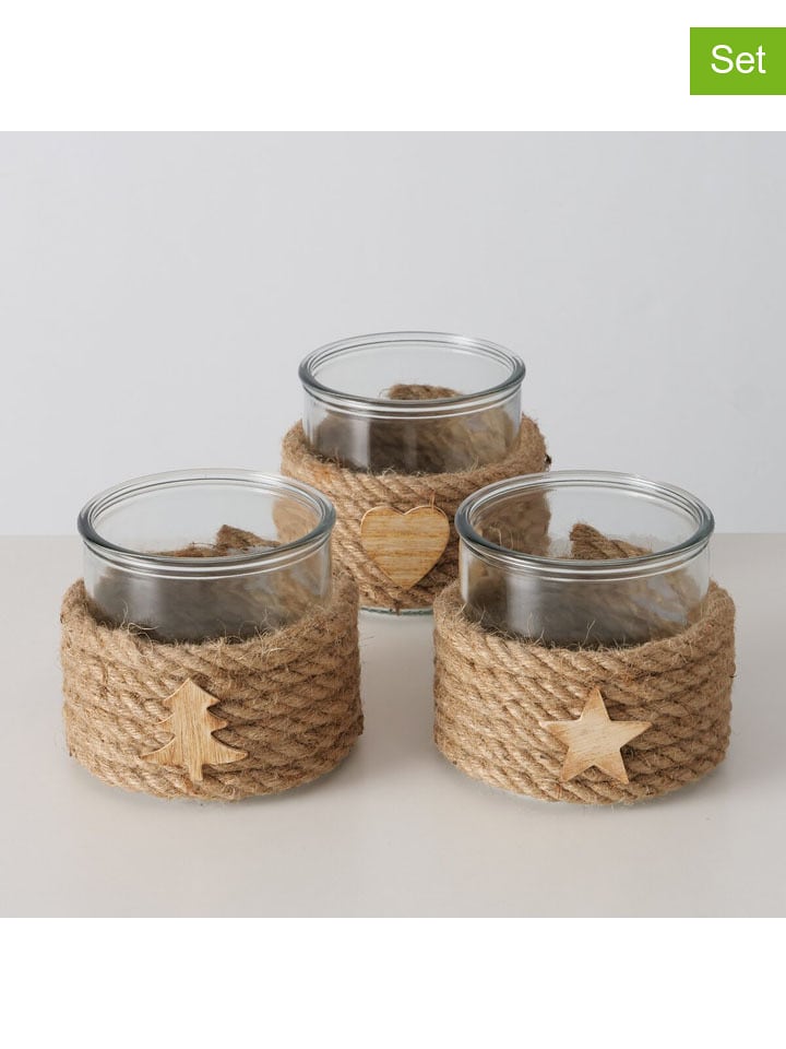 Boltze 3er-Set: Windlichter "Timir" in Beige - (H)12,5 cm - onesize