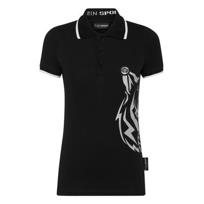 Poloshirt PLEIN SPORT "Glitter", Damen, Gr. S, schwarz (02, schwarz), Obermaterial: 100% Baumwolle, Shirts