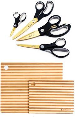 BergHOFF 6Pc Stainless Steel Gold Scissors and Cutting Board Set