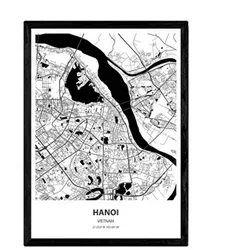 POSTER Karte Von Hanoi - Vietnam A3 Rahmenlos