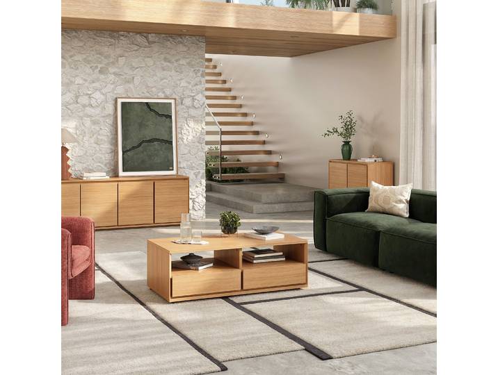 HABITAT - Table basse avec rangements en chêne - Naturel - Hazo