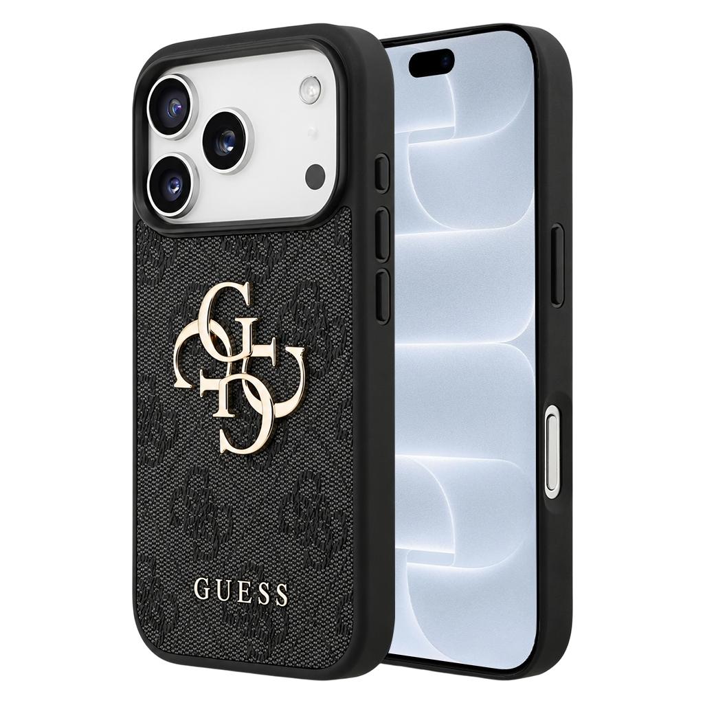 Guess PU 4G Metall-Logo-Hülle für iPhone 18 Pro Grau (Apple iPhone 17 Pro, Apple iPhone 18 Pro) (GUHCP18L4GMGGR)