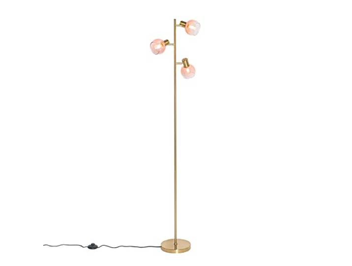 Qazqa Art Déco Art Déco Vloerlamp goud met roze glas 3-lichts - Verre Acier/Verre Allongé Convient pour LED Max. 3 x 25 Watt