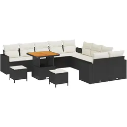 vidaXL 13-teiliges Garten-Sofa-Set mit schwarzen Kissen aus Poly-Rattan und Akazie.