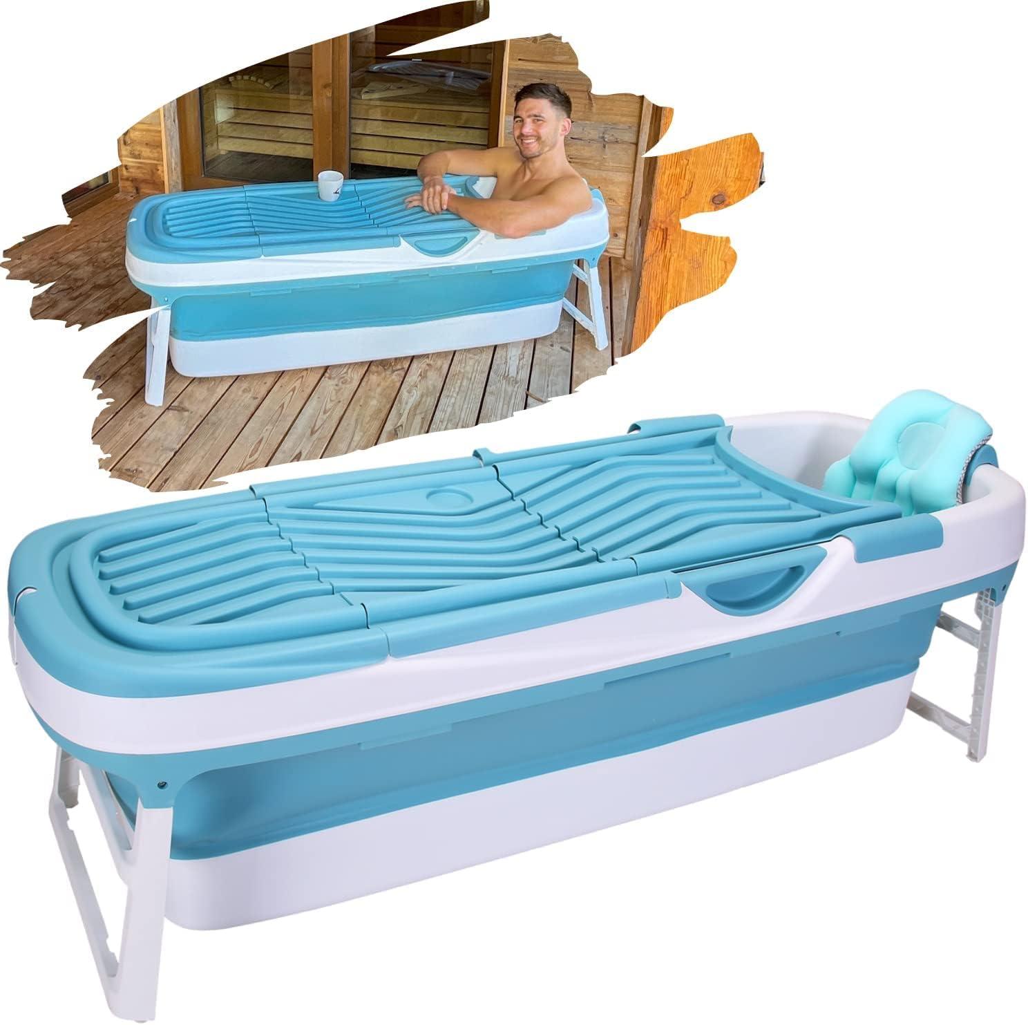 Faltbare Badewanne für Erwachsene, zusammenklappbare mobile Badewanne, ideal für kleine Badezimmer, tragbare Badewanne zum Aufstellen, 158 x 62 x 52 cm, blau