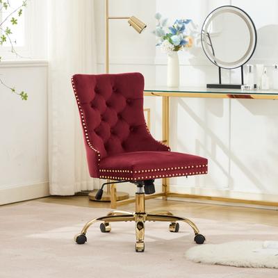 GDFStudio - Velvet Tufted Upholstered Home Office Chair with Golden Metal Base with Swivel Adjustment and Elegant Button Back