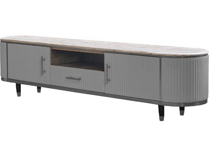 KAWOLA Lowboard MARIA TV-Bank Marmorplatte Kunstleder grau