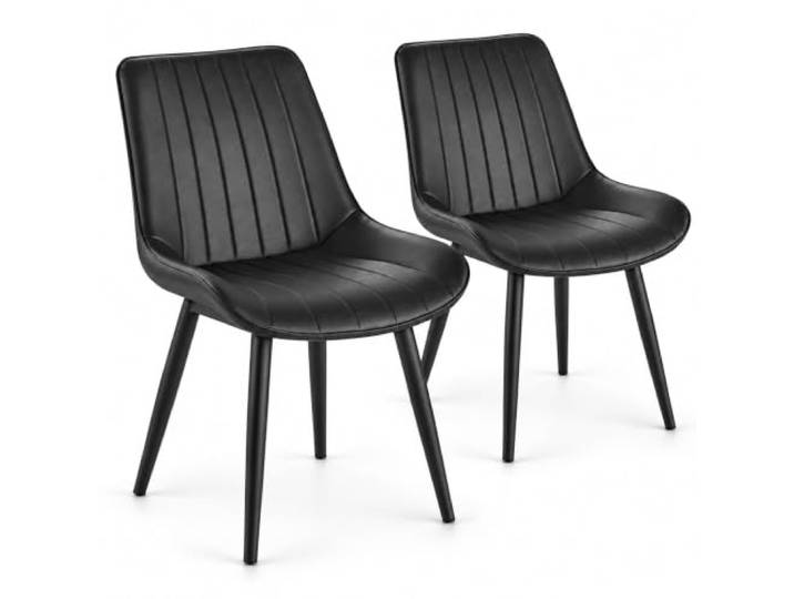 JS Ellie Esszimmerstühle 2er Set Aus Kunstleder Moderne Polsterstühle Mit Ergonomischer Rückenlehne – Für Esszimmer & Büro(Black – black legs,set of 2)