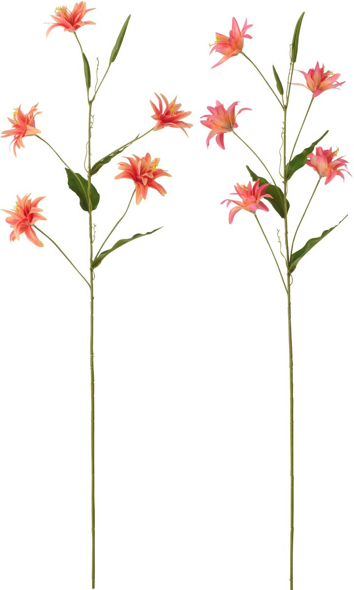 J-Line bloem Lily textiel donkeroranje set van 2