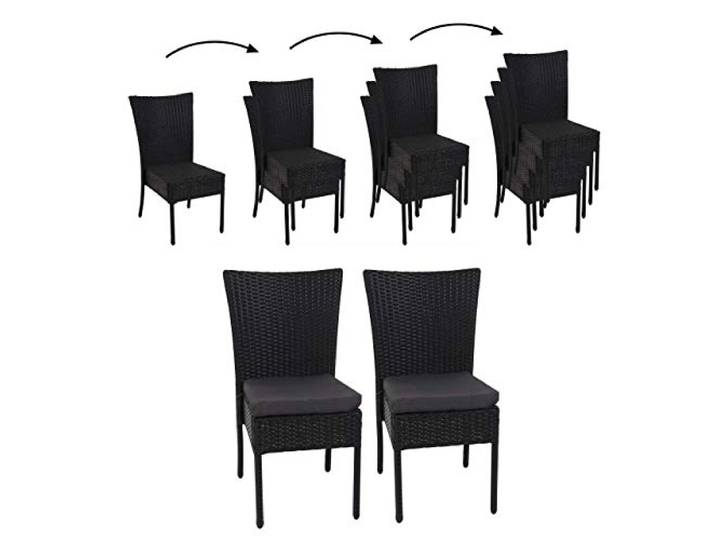 Mendler 2er-Set Poly-Rattan Stuhl HWC-G19 - schwarz, Kissen dunkelgrau Balkonstuhl, Gartenstuhl, stapelbar