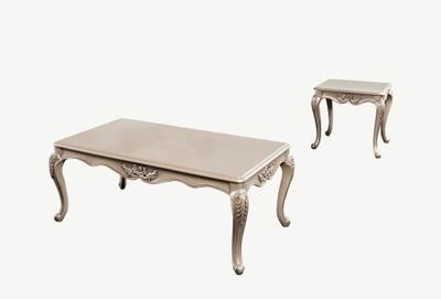 Esofastore Beautiful Champagne Finish Rectangular Living Room Table Set
