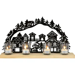HGD Mini-Lichterbogen aus Metall mit Holz-Sockel 
für 4 Teelichte