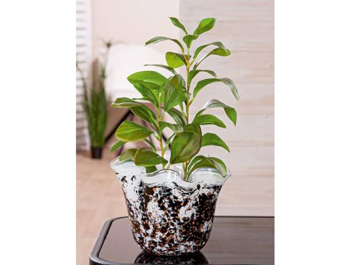 GILDE Petunia Vase en Verre Noir et Blanc Ø 20 cm Accessoire de décoration d'intérieur Vase à Fleurs Décoration de Table