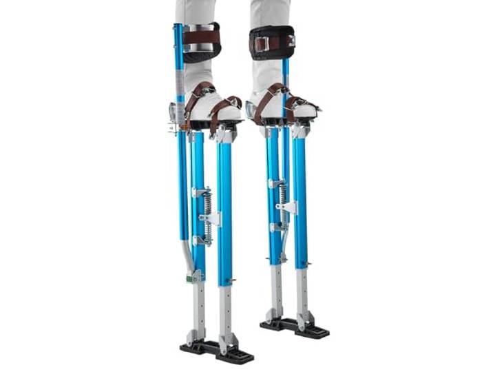 VEVOR Échasses de Plaquiste Réglables 605-1023 mm\, Échasses pour Cloison Sèche et Peintre\, en Alliage d'Aluminium\, Capacité Charge 103 kg\, Pieds Antidérapants\, Double Amortissement à Ressorts\, Bleu