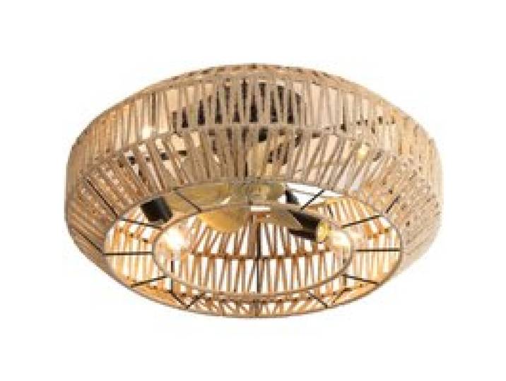 Ventilateur de plafond style cage bohème de 56 cm fabriqué avec un tressage en rotin fermé 6 vitesses ajust VENTILATEUR DE PLAFOND