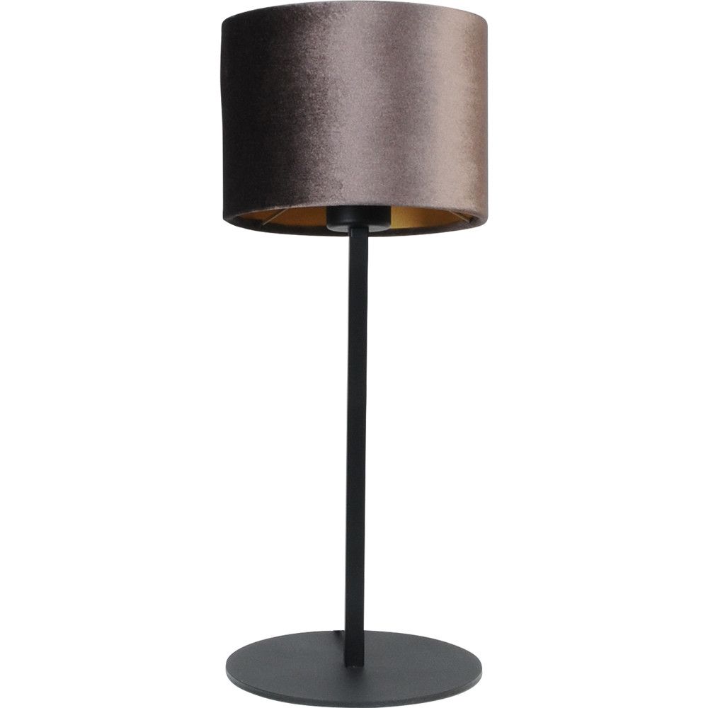 Masterlight Venus tafellamp met zwarte metalen voet en bruine stoffen lampenkap