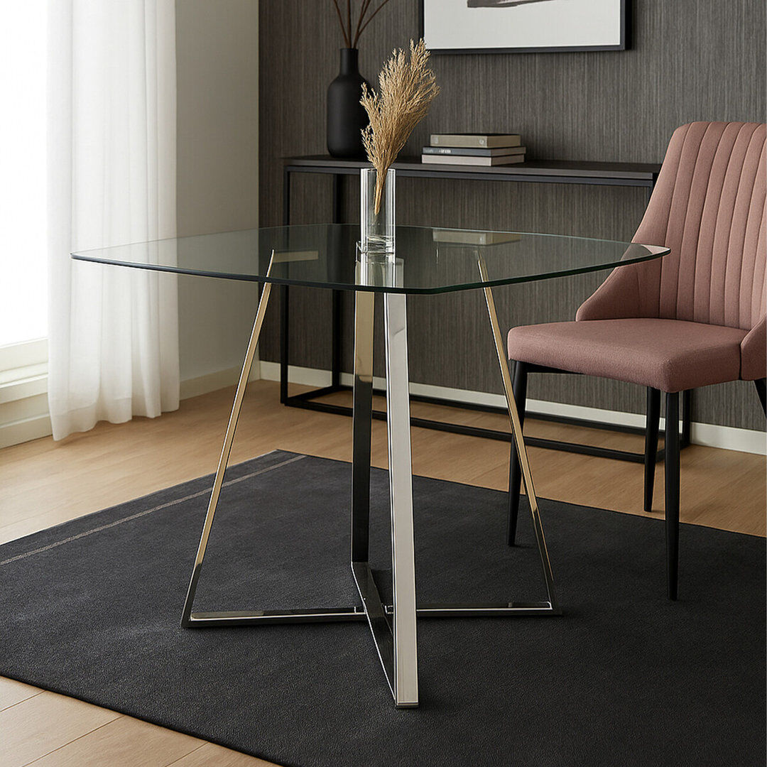Metro Barta Square Glass Top with Steel Base Dining Table