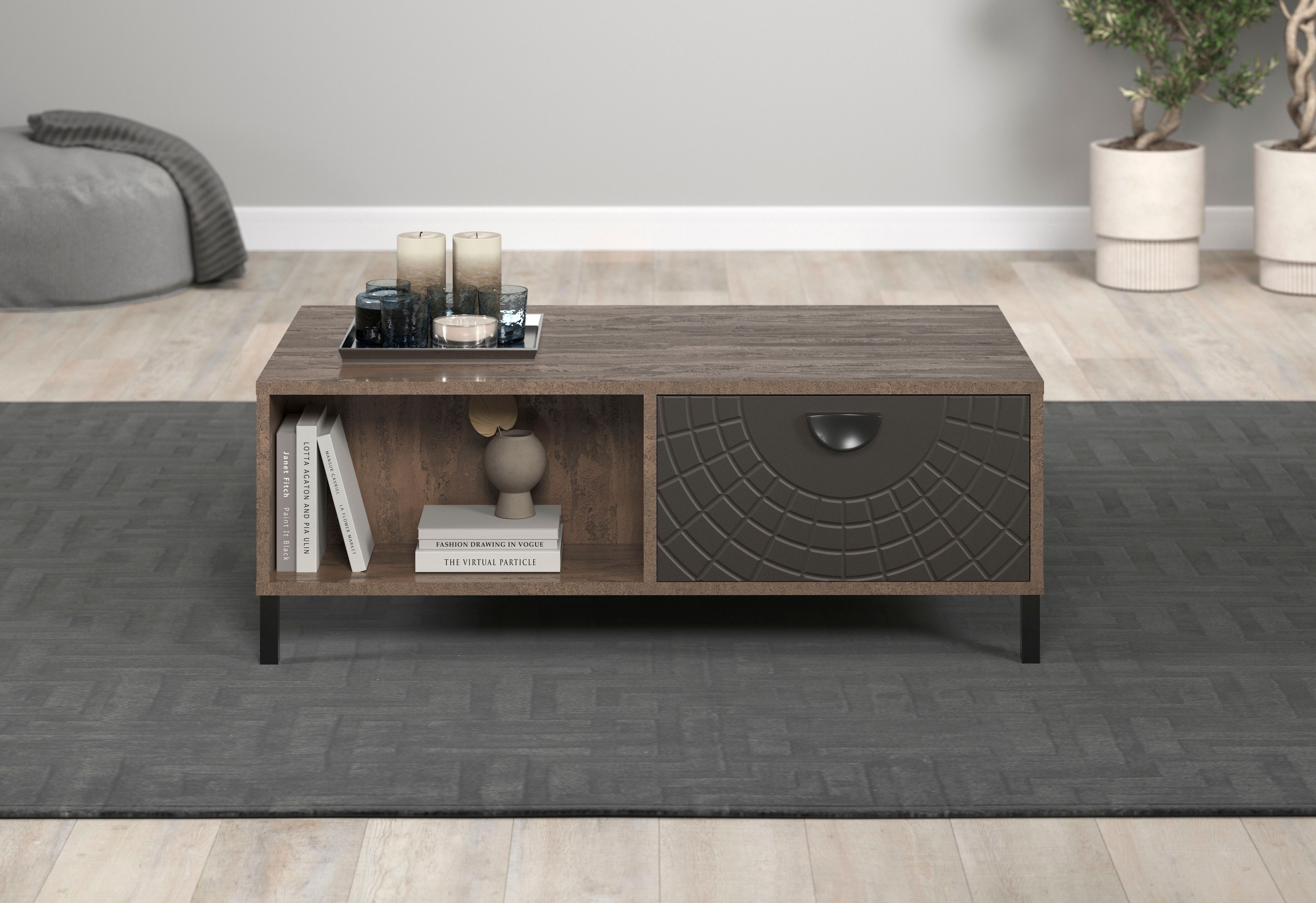 Couchtisch HOME AFFAIRE "Fusion", braun (rostoptik, perlbronze, schwarz, rostoptik), B:110cm H:37cm T:60cm, Tische, Couchtisch, Couchtisch mit 2 Schubladen & 2 offenen Fächern - (B/T/H) 110/60/37 cm