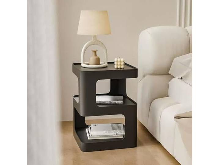 YUGXTH Nachttisch mit Offener Ablage, Nachttisch aus Metall, Moderner Beistelltisch, Minimalistischer und Praktischer Beistelltisch, Beistelltisch mit Stauraum for Schlafzimmer (Color : Nero)