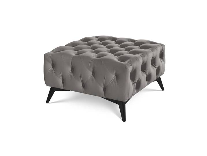 Repose-pieds Chesterfield en velours gris avec pieds noirs