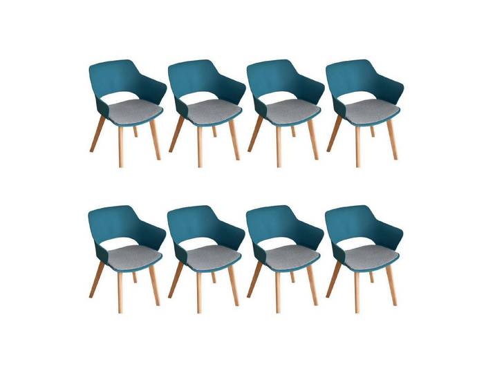 LuxusKollektion Esszimmerstuhl Esszimmerstühle 8er Set Armlehnen Buche Leinenkaro Pfauenblau 8er-Set