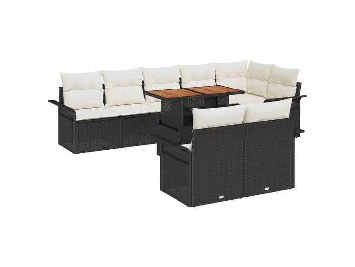 VidaXL - Rattan esstisch set poly-rattan, One Size, Schwarz/Weiss