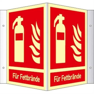 Schild Winkels. Feuerlöscher(Für Fettbrände) ISO 7010,Kunstst.,nachl.,160-mcd,200x250mm