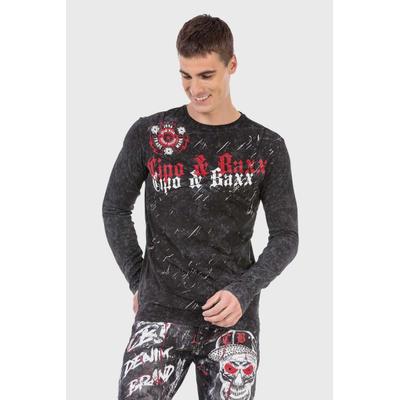 T-Shirt CIPO & BAXX "Sweatshirts", Herren, Gr. S, schwarz, 95% Baumwolle, 5% Elasthan, bedruckt, regular fit, Shirts T-Shirt, mit Allover-Muster und Logoprint
