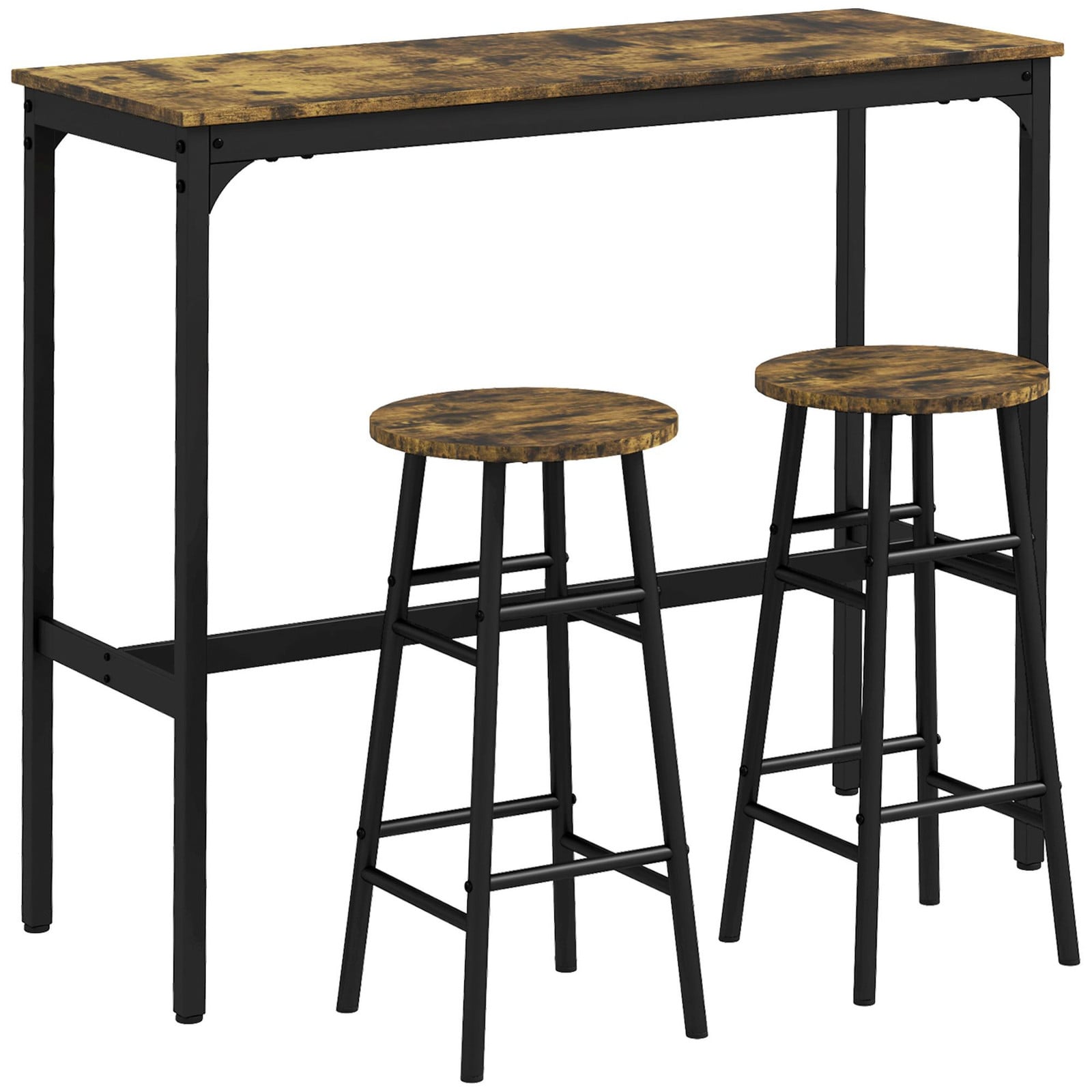 Moonbite Bartisch-set 3-delig met tafel en 2 barkrukken, industriële stijl, bruin