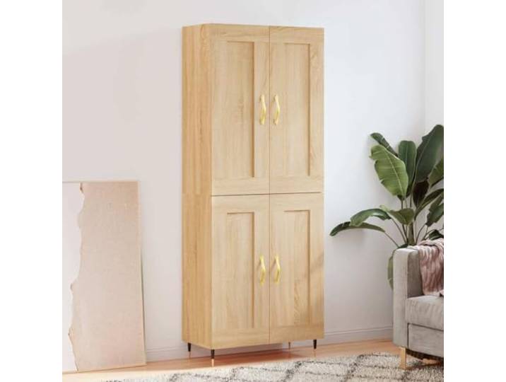 Highboard Betongrau modernes Design mit eleganten Metallfüßen und langlebigem Holzwerkstoff für sichere Wandmontage – Stauraum Schrank für Wohnzimmer mit Sicherheitshinweis