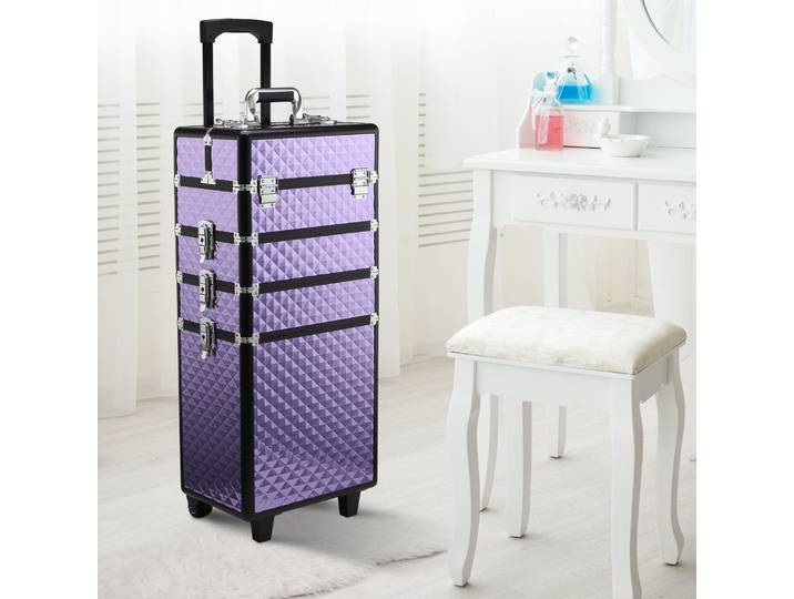 HOMCOM Valise Maquillage Aluminium Violet avec Roues