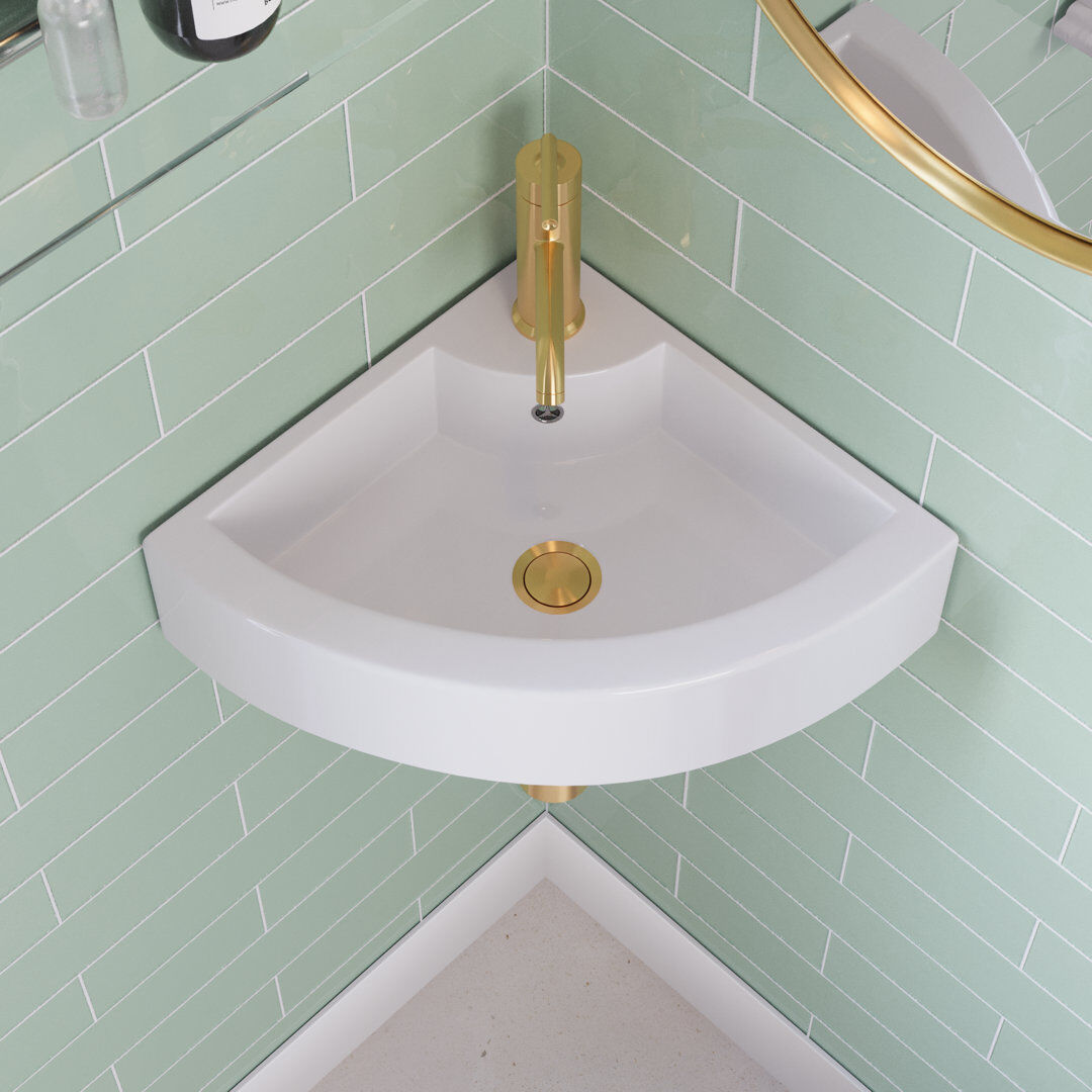 DeerValley White Ceramic Corner Wall Mount Bathroom Sink with Overflow 460 x 330 x130mm white 330mm W