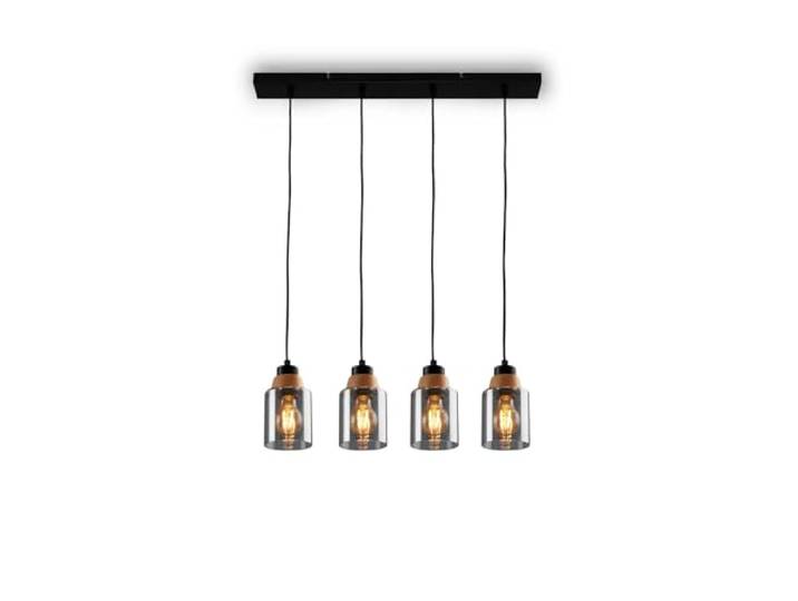 BRILONER Suspension à 4 pistons\, verre fumé\, plafonnier\, plafonnier\, lampe\, lampe de salon\, abat-jour en verre fumé\, suspension\, lustre\, lampe de chambre\, bois noir