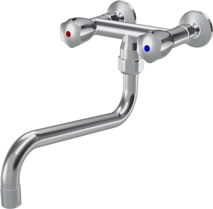 Wand-Zweigriffmischer für Profi-Küchen | Schwenkauslauf | Messing | chromeline