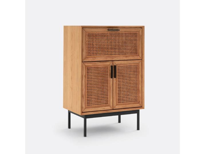 LA REDOUTE Meuble bar chêne, plaqué et cannage, Waska Beige Chêne