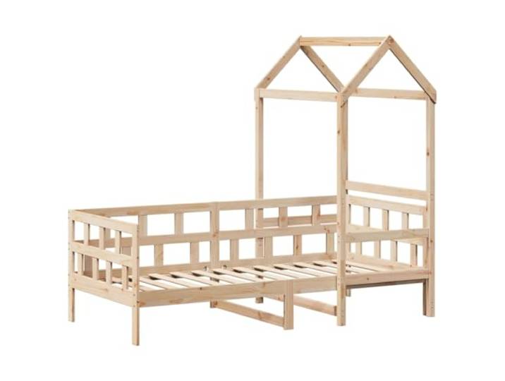 KTHLBRH Dormeuse mit Dach 80 x 200 cm aus massivem Kiefernholz Seitenteile auf 3 Seiten, Lattenrost, Stauraum, Tür zum Öffnen