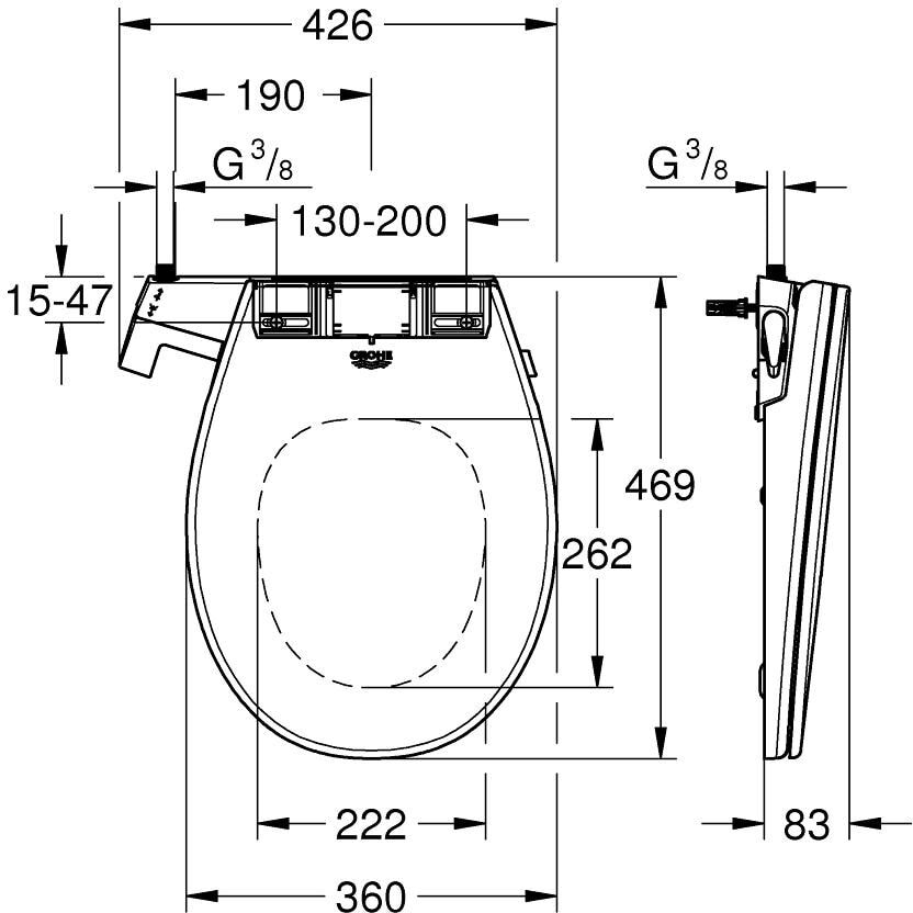 Dusch-WC-Sitz GROHE "Dusch-WC Aufsatz Bau Keramik 39648", weiss (weiß), Kunststoff, WC-Sitze, Dusch-WC-Sitz weiß Einheitsgröße