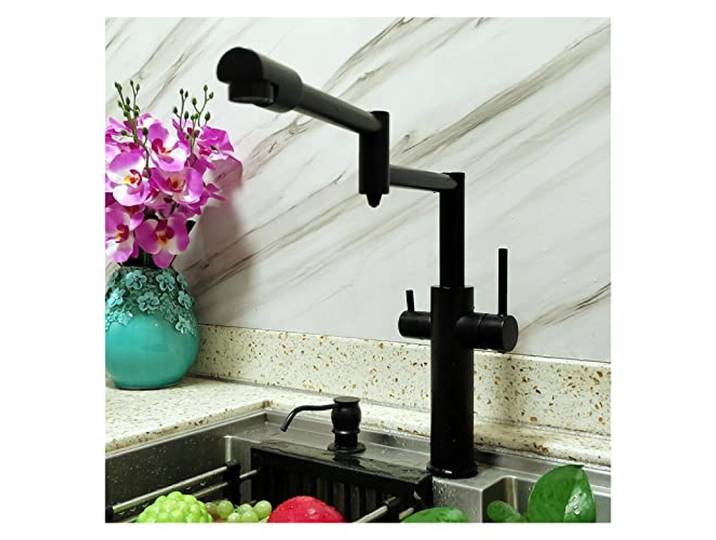 Klapphahn, Matte schwarze 3 -Wege -Wasserfilter Tippkupplung Deck montiert Küchenarmatur mit Getränkwasser(Noir)